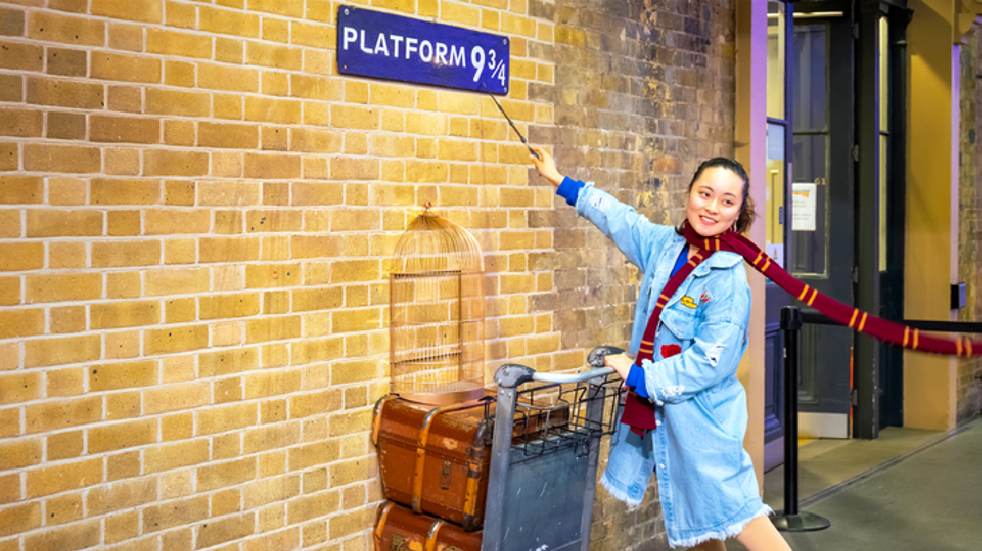 Woman on Harry Potter train platform